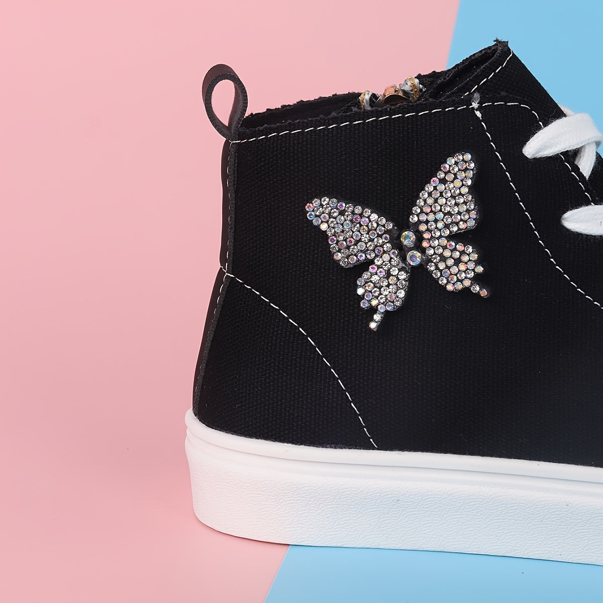 High canvas sneakers for girls with butterfly bow & silver buckle - Liane