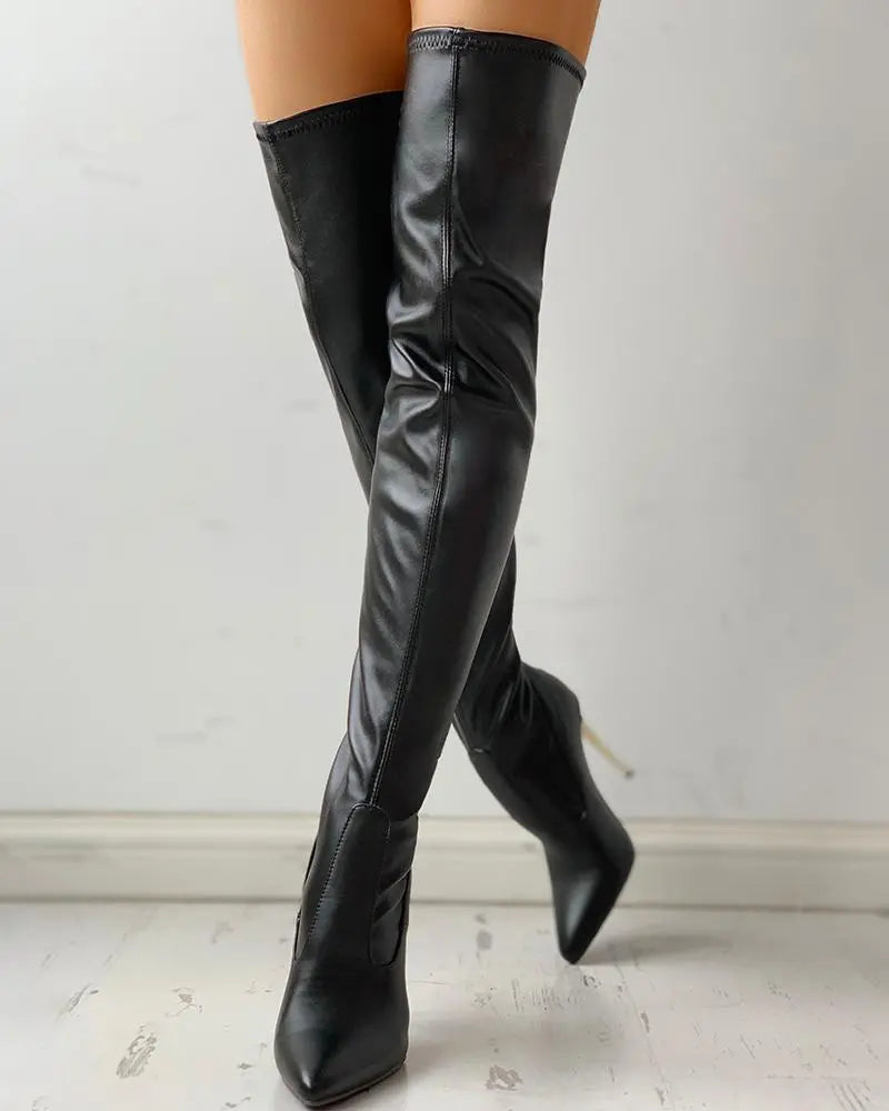 Stylish Black Knee-High Boots for Women with Zip and High Heel