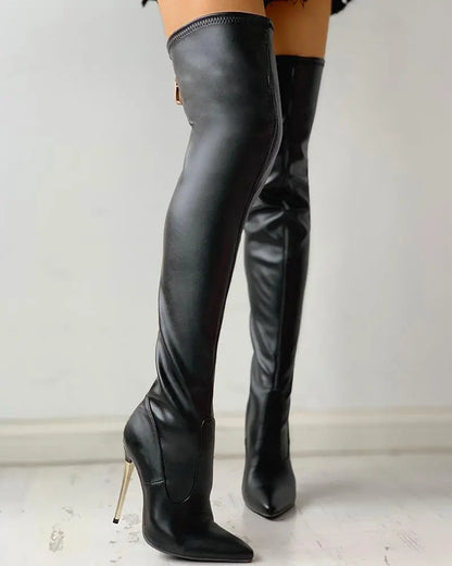 Stylish Black Knee-High Boots for Women with Zip and High Heel