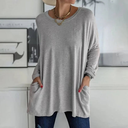 Ladies Casual Oversized Jumper with Pockets and Round Neck
