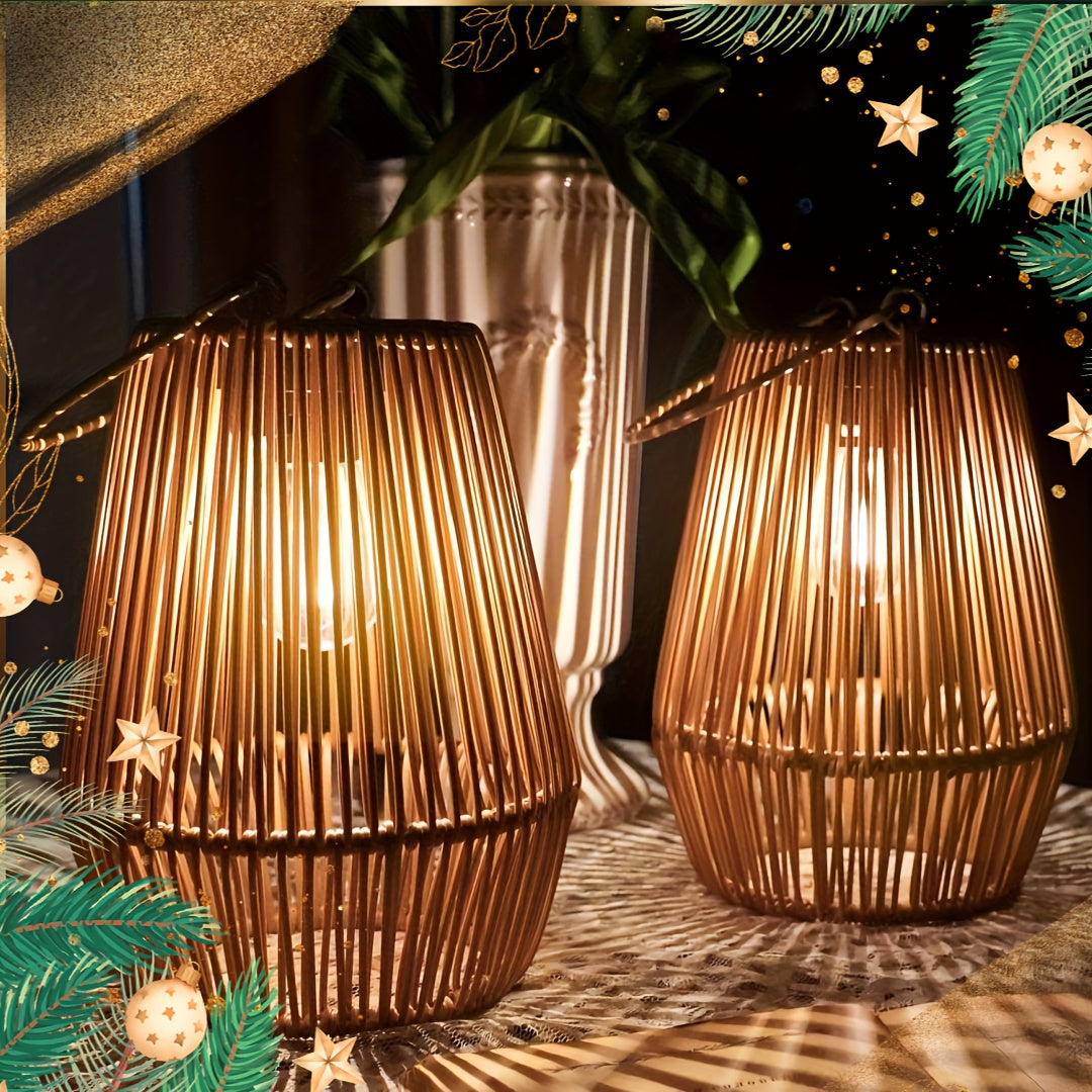 Geweven lantaarns op zonne-energie – elegante hangverlichting voor tuin en terras