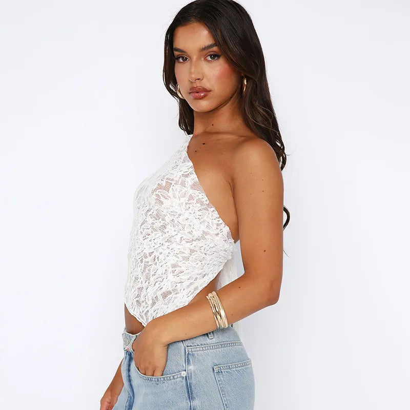Summer Asymmetrical Top with Lace and Open Back