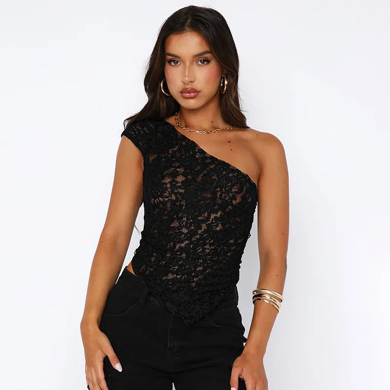 Summer Asymmetrical Top with Lace and Open Back