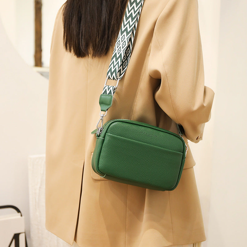 Fashionable Shoulder Bag with White Embroidery and Wide Shoulder Strap