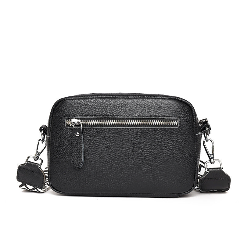 Fashionable Shoulder Bag with White Embroidery and Wide Shoulder Strap