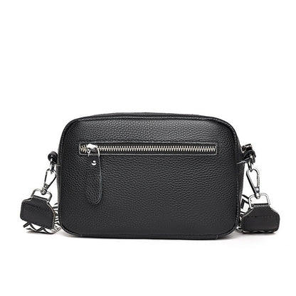 Fashionable Shoulder Bag with White Embroidery and Wide Shoulder Strap