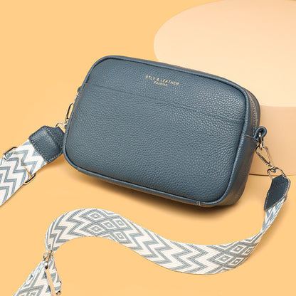 Fashionable Shoulder Bag with White Embroidery and Wide Shoulder Strap