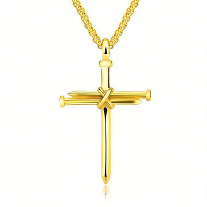 Steel Cross Pendant Necklace with Nail Design (Unisex)
