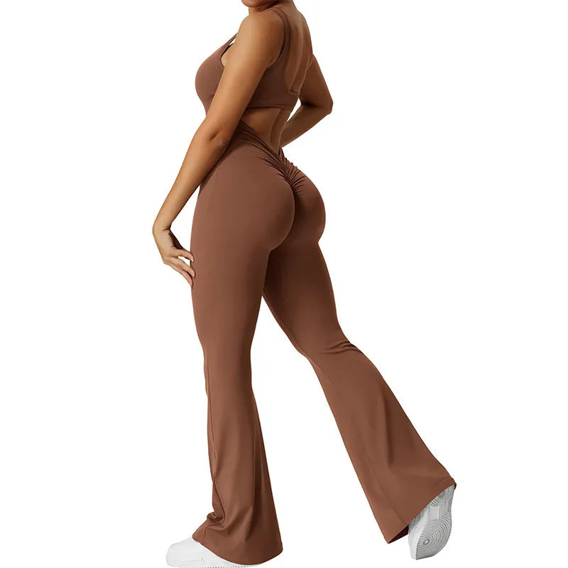 Sleeveless Flared Jumpsuit for Yoga & Fitness