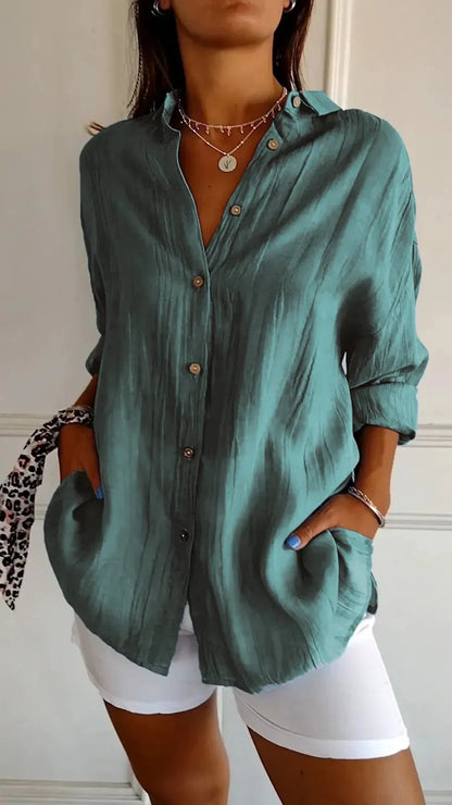 Bluse mit einfacher Falte und gekerbtem Kragen