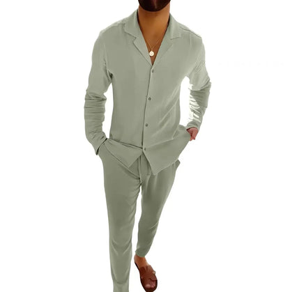Long Sleeves with Notched Collar and Slim Fit Trousers