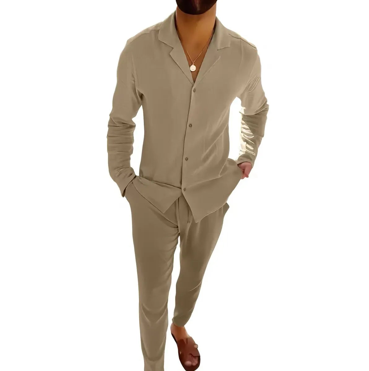 Long Sleeves with Notched Collar and Slim Fit Trousers