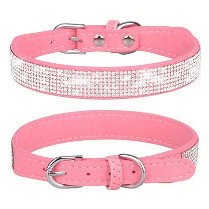 Adjustable Leather Dog Collar with Rhinestones – Strong and Durable