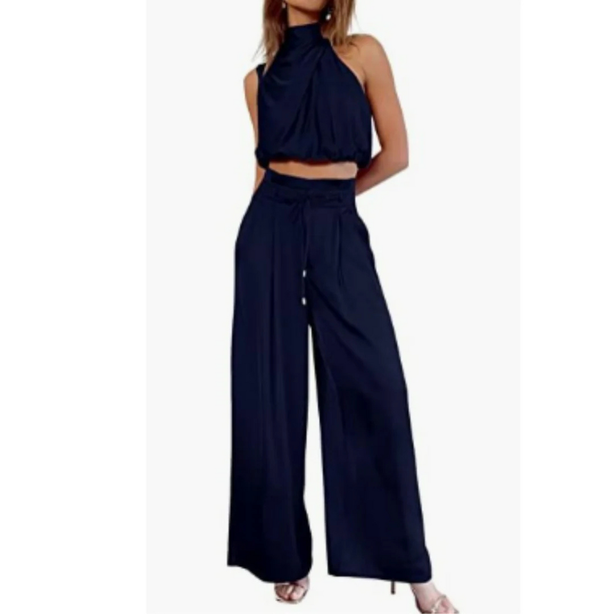 Satin Look Set with Halter Neck Top for Women