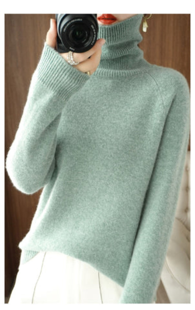 Ladies' Cozy Knitted Turtleneck Jumper with Raglan Sleeves