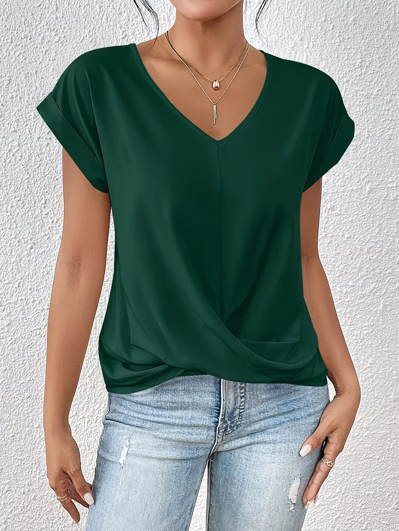 T-shirt col en V avec devant drapé