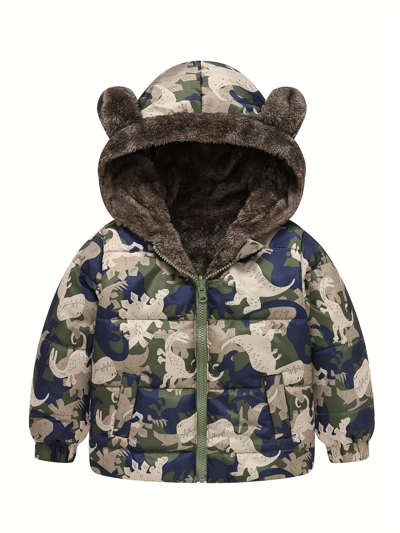 Toddler Boys Girls Cartoon Print Zip Jacket with Bear Ears - Jamil