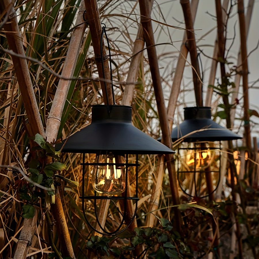 Set di 2 lanterne solari rétro – Lampade vintage da appendere in giardino e sul balcone