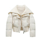 Ladies Short Puffer Winter Jacket Quilted with Ribbed Collar