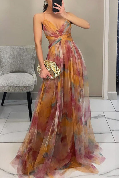 Ladies' Multi-Colored Maxi Dress with V-Neck