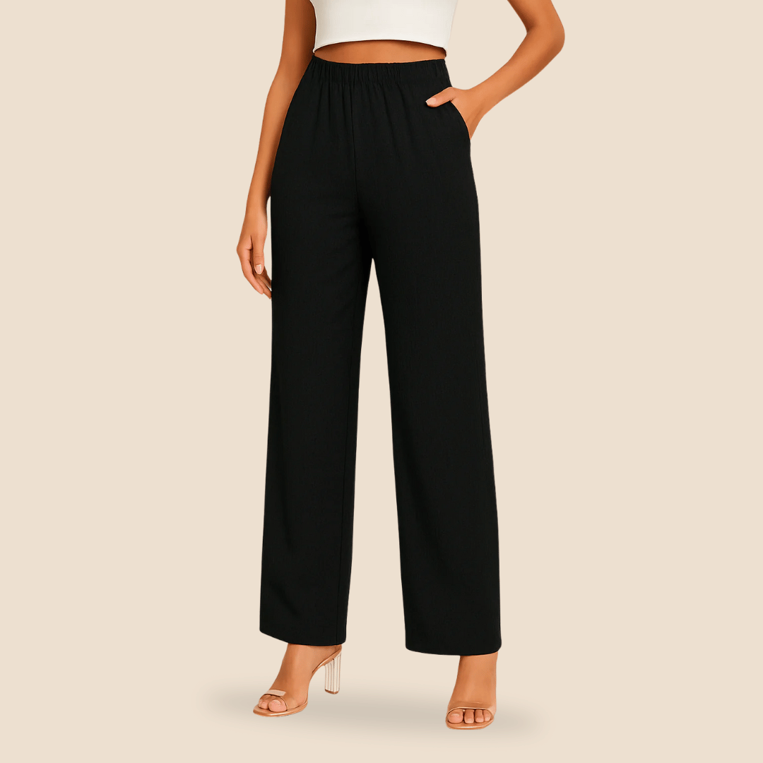 Women's straight-leg pants with elastic waist