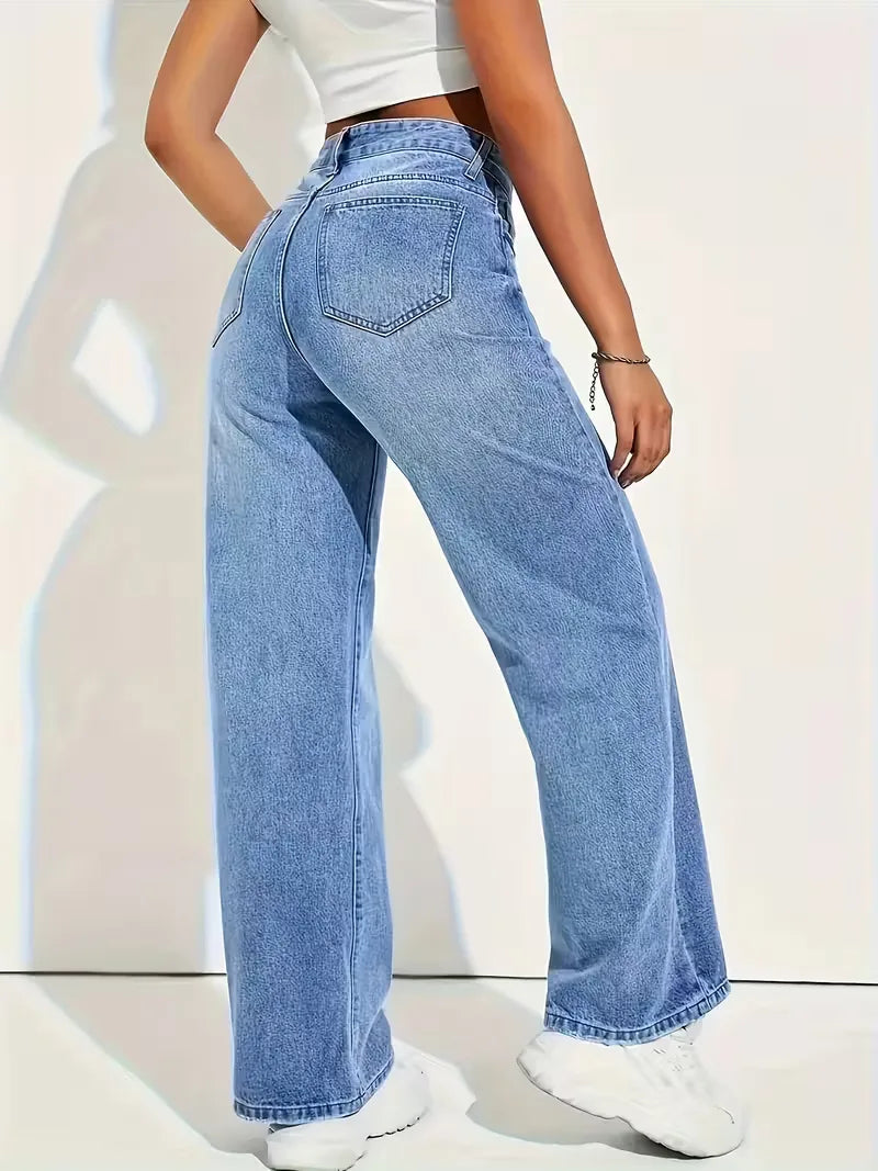 High-waisted straight jeans