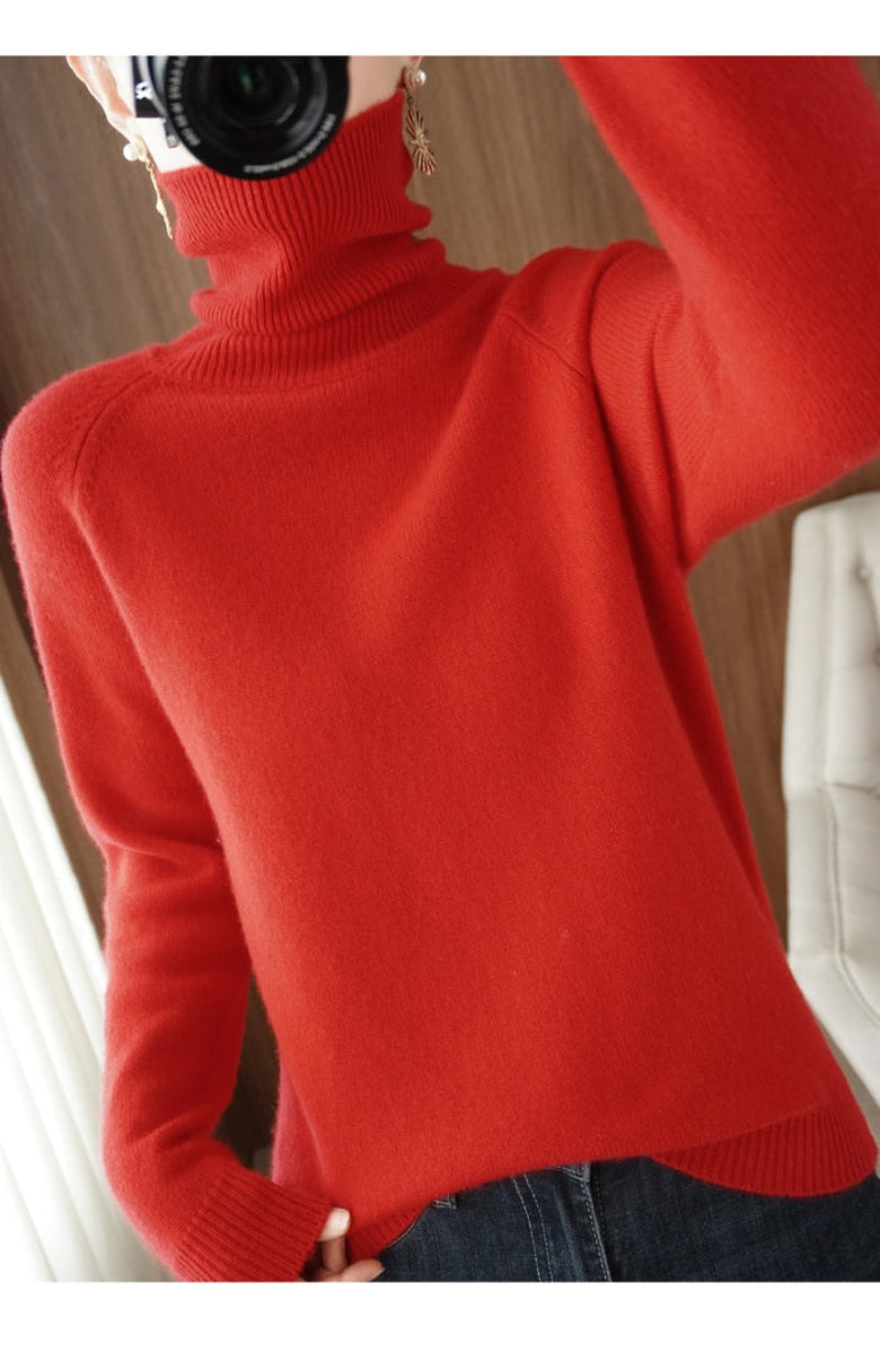 Ladies' Cozy Knitted Turtleneck Jumper with Raglan Sleeves
