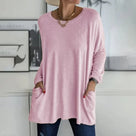 Ladies Casual Oversized Jumper with Pockets and Round Neck