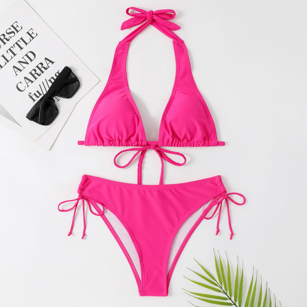 Sexy solid colour bikini swimsuit with straps