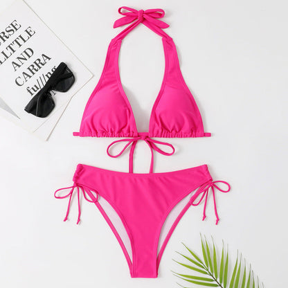 Sexy solid colour bikini swimsuit with straps