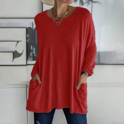 Ladies Casual Oversized Jumper with Pockets and Round Neck