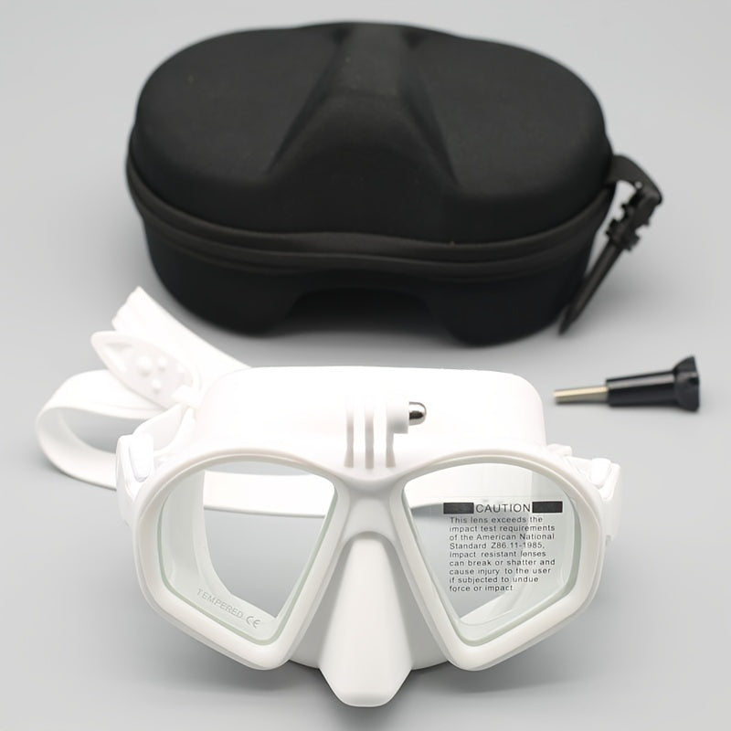 Tauchermaske aus gehärtetem Glas mit Aufbewahrungsbox - Tauchbrille mit Antibeschlagbeschichtung und Kamerahalterung
