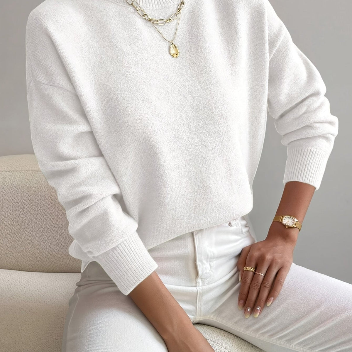 Ladies' Knitted High Neck Jumper with Long Sleeves for Autumn Winter