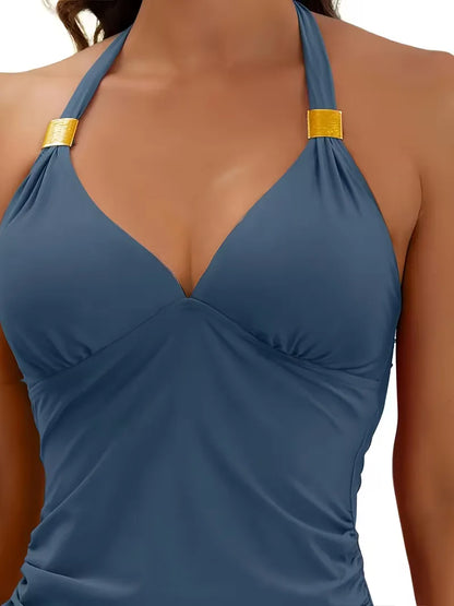 Tankini avec col en V et dos nu halter
