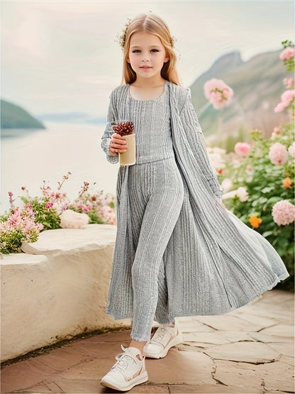3-Piece Stretchy Knit Cardigan + Top + Legging - Charmaine