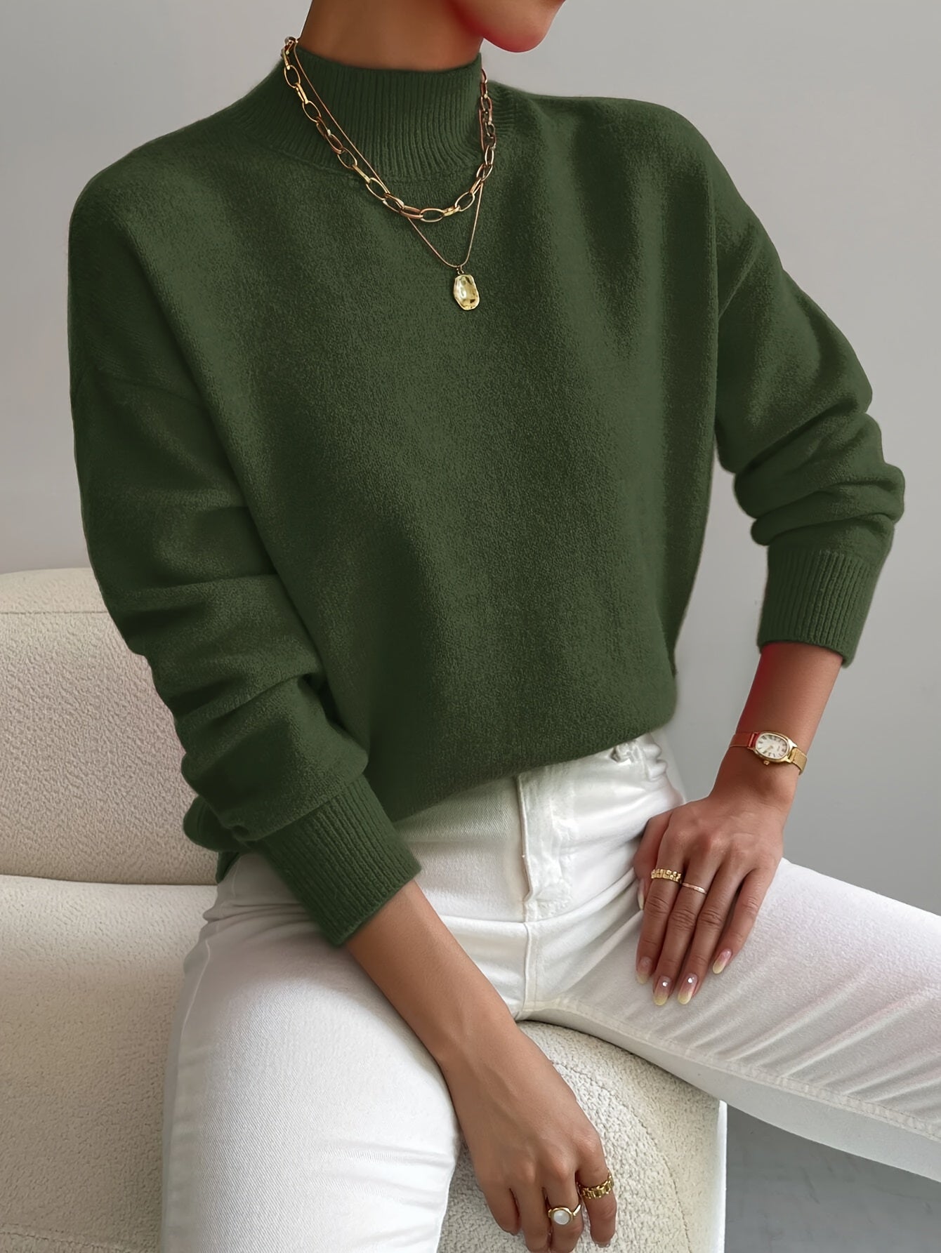Damen Strickpullover – Weicher Stoff mit hohem Kragen für zusätzlichen Komfort