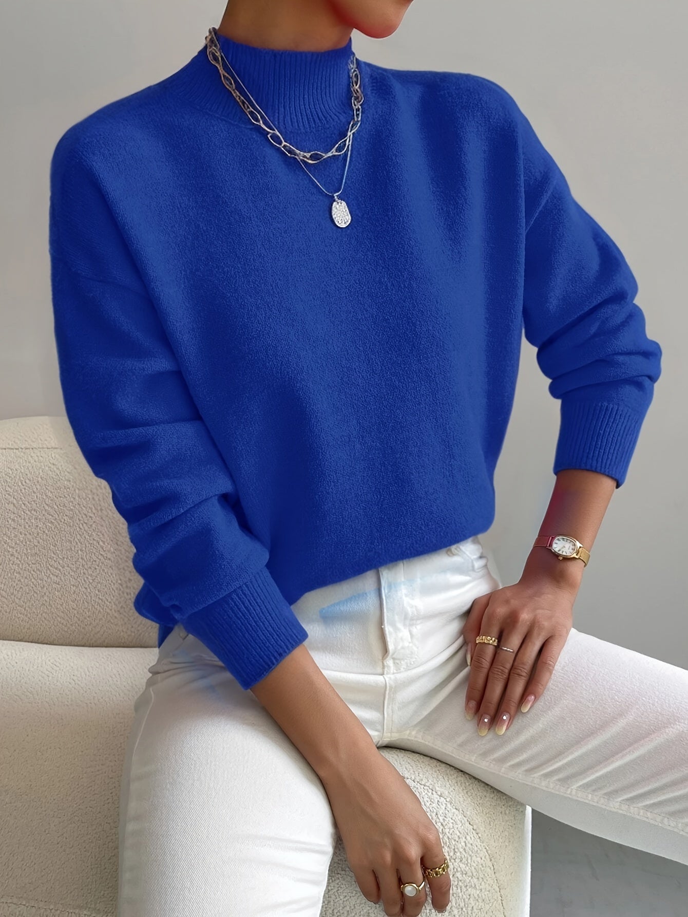 Damen Strickpullover – Weicher Stoff mit hohem Kragen für zusätzlichen Komfort
