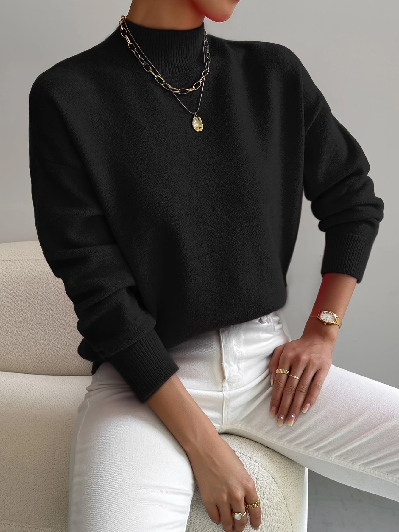 Damen Strickpullover – Weicher Stoff mit hohem Kragen für zusätzlichen Komfort