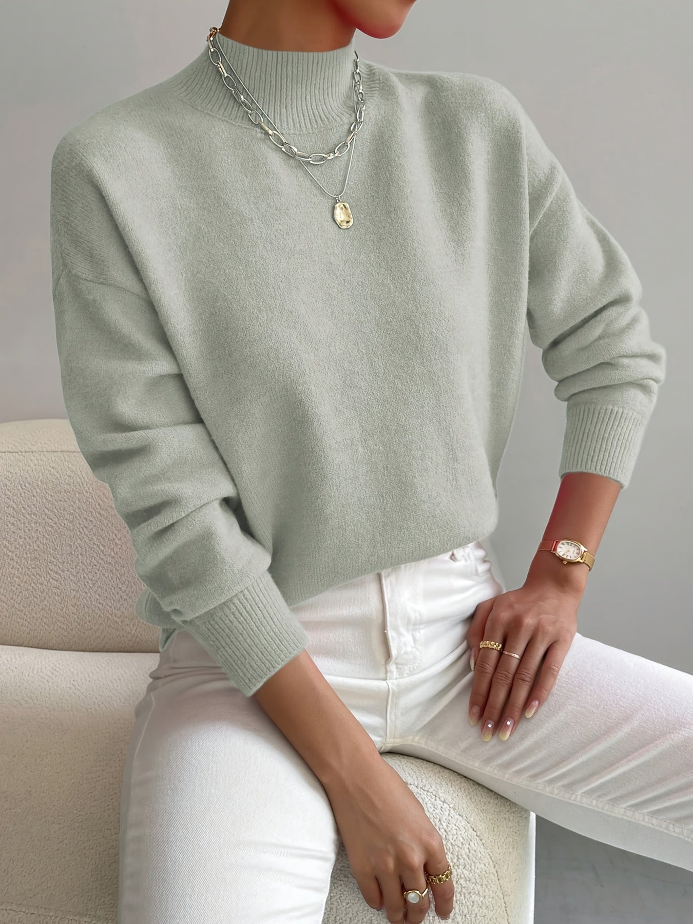 Damen Strickpullover – Weicher Stoff mit hohem Kragen für zusätzlichen Komfort