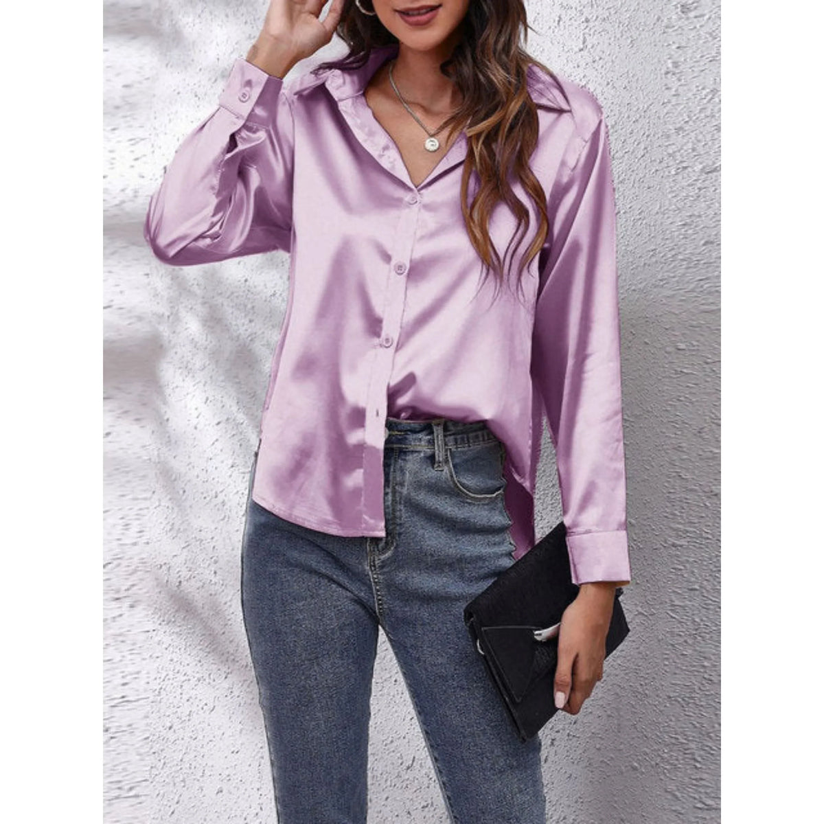 Ladies' Luxe Satin Shirt Blouse with Button Closure