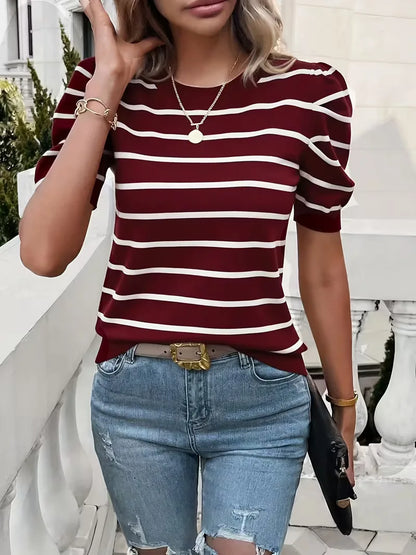 T-shirt rayé pour femme avec manches bouffantes