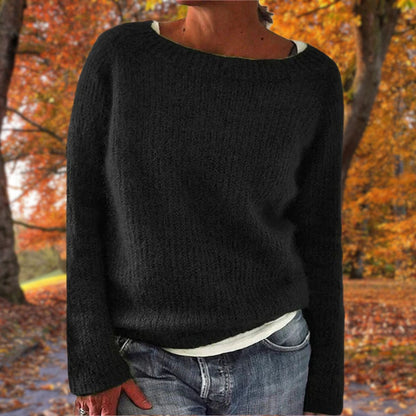 Soft Knitted Sweater with Boat Neck for Women