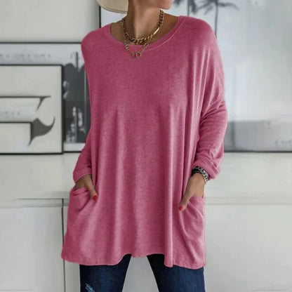 Ladies Casual Oversized Jumper with Pockets and Round Neck