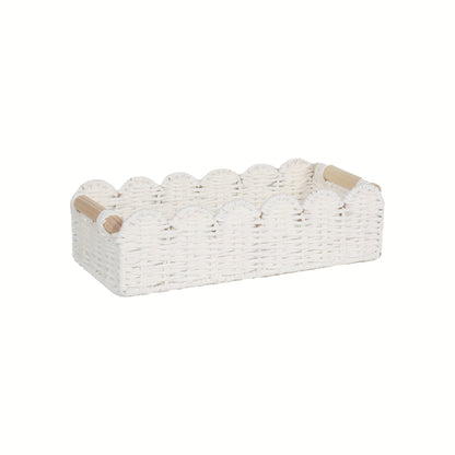 Cesta de almacenamiento tejida de estilo bohemio con borde en forma de abanico – Decorativa y práctica para cualquier interior