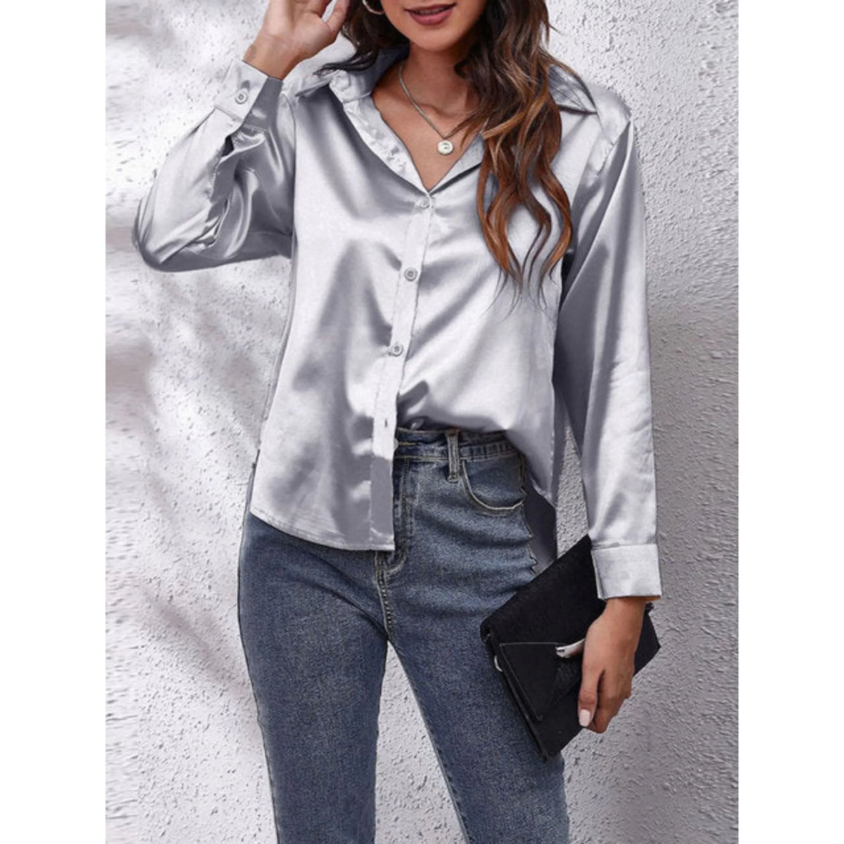 Ladies' Luxe Satin Shirt Blouse with Button Closure