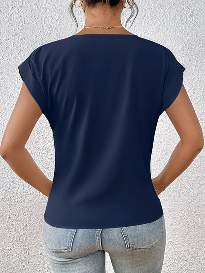 T-shirt col en V avec devant drapé