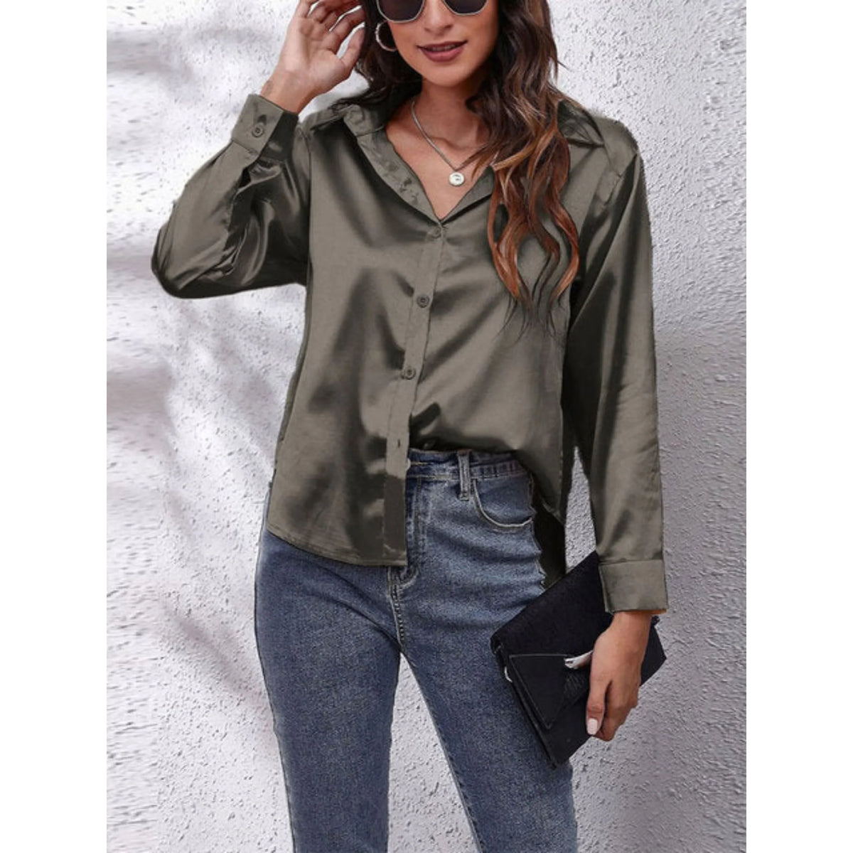Ladies' Luxe Satin Shirt Blouse with Button Closure