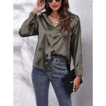 Ladies' Luxe Satin Shirt Blouse with Button Closure