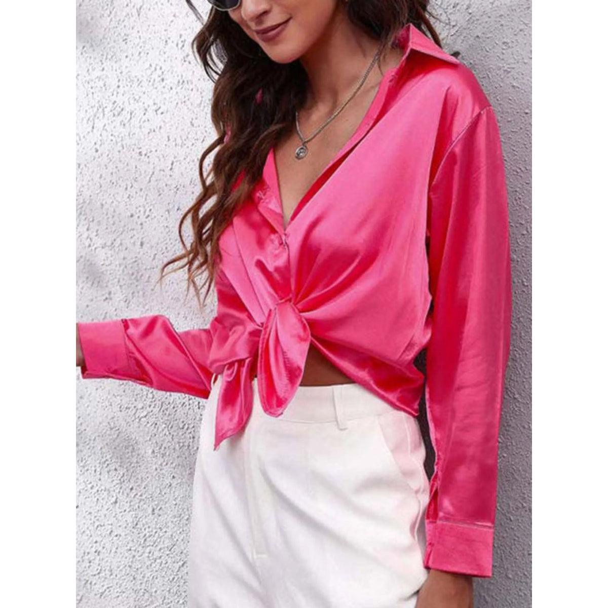 Ladies' Luxe Satin Shirt Blouse with Button Closure