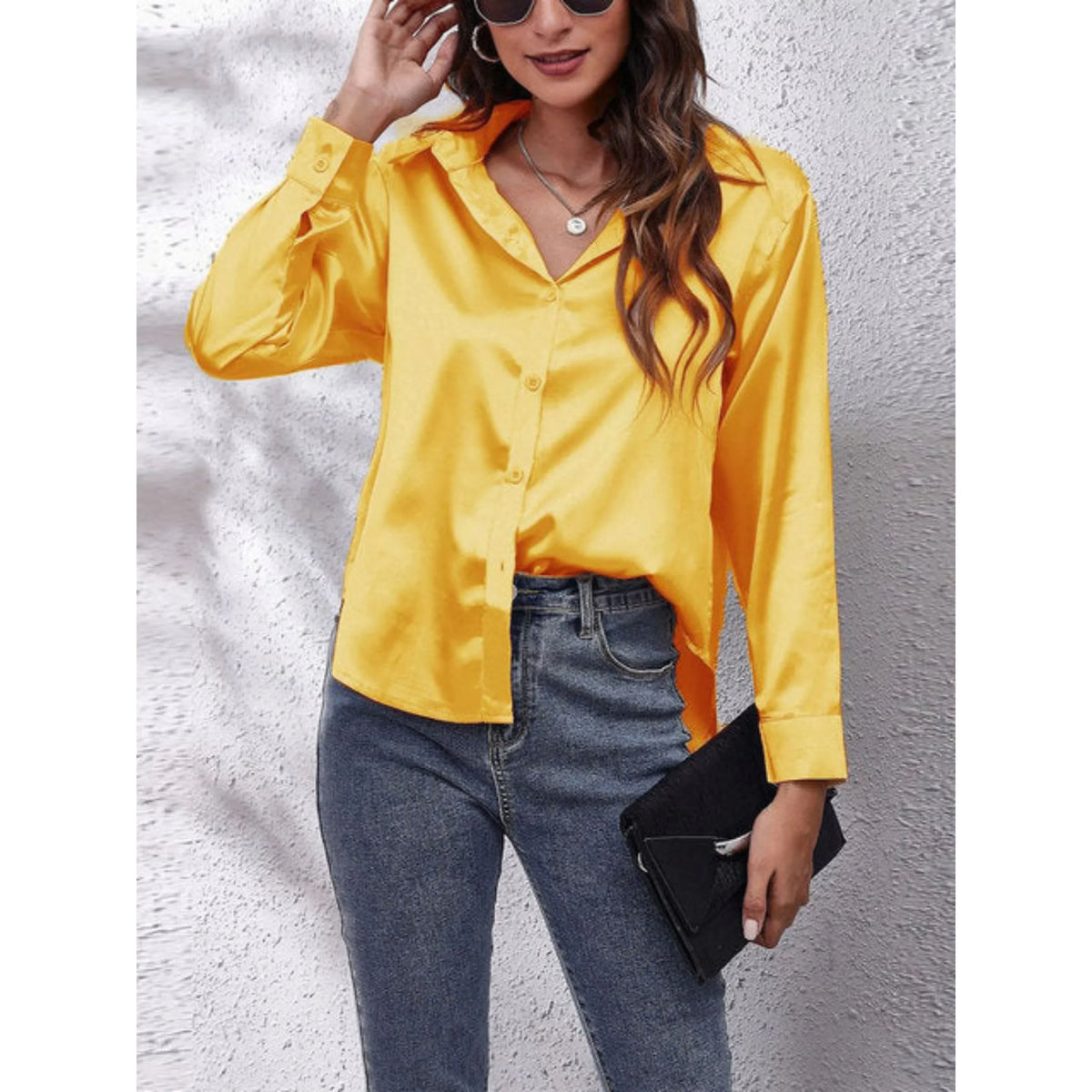 Ladies' Luxe Satin Shirt Blouse with Button Closure